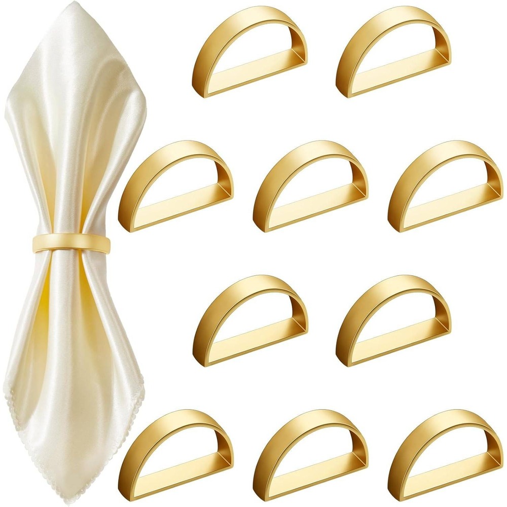 80pc Gold Semi‎ Circle Napkin Rings Metal D-Shape Modern Table Decor Wedding